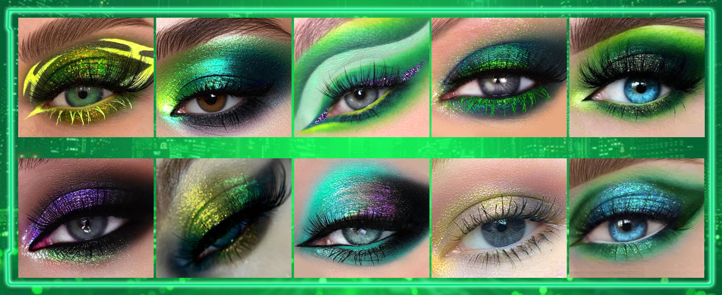 Afflano Multichrome Green Eyeshadow Palette, Matte Shimmery Green Glitter Eyeshadow Green Eye Makeup
