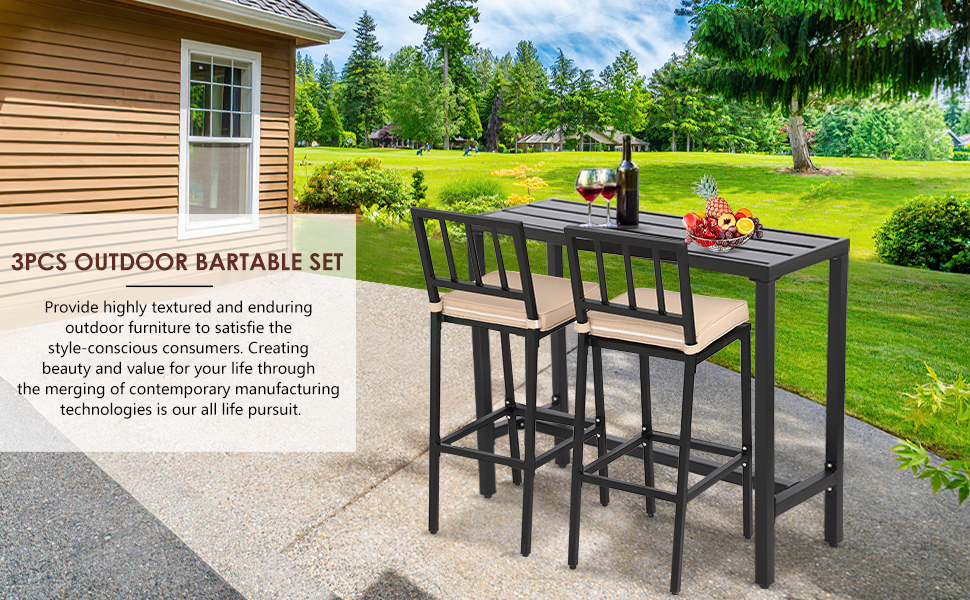 ONLYCTR Outdoor Bar Chairs and Table, Metal Outdoor Bar Set