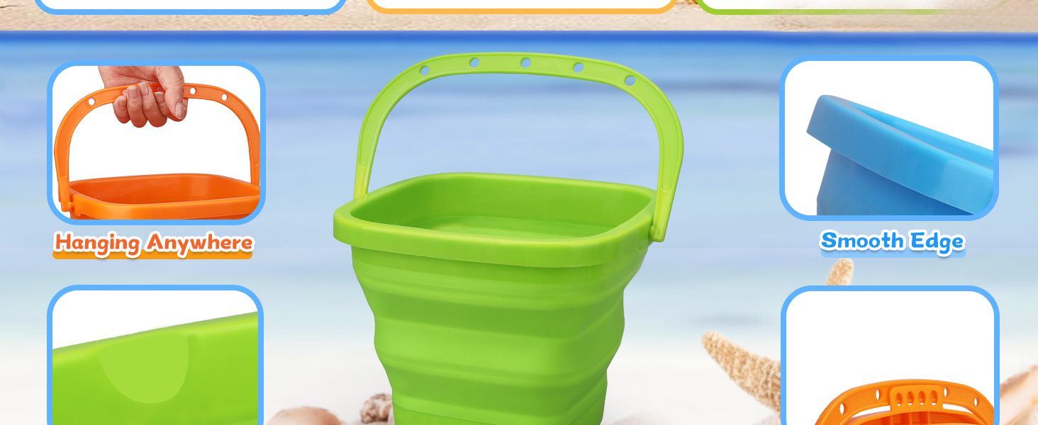 Jumbo Beach Sand Bucket Toy for Kids, 3L Collapsible Sandbox Pail, Easter Buckets, 3 Pack Tool