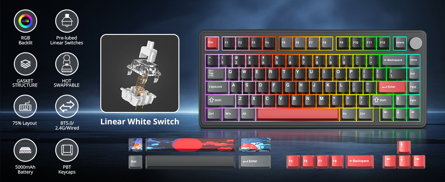 75% wireless mechanical gaming keyboard