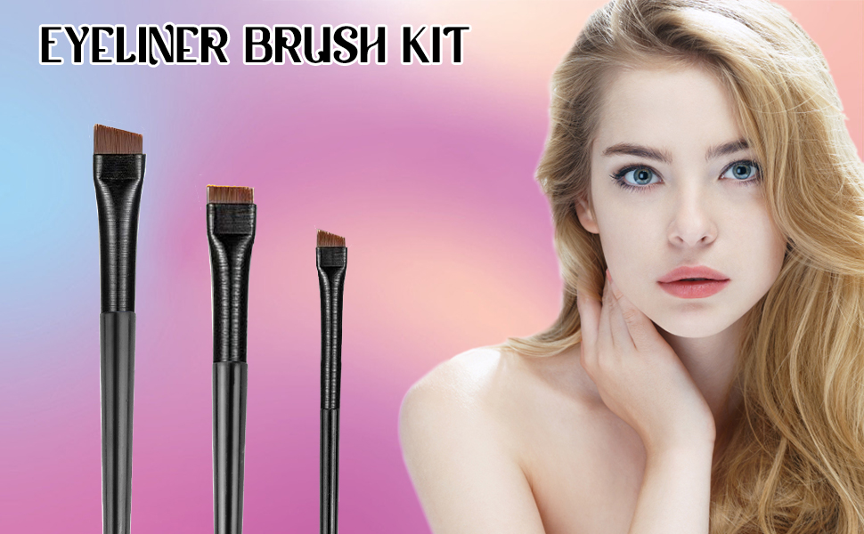 3Pcs Eyeliner Brush Kit,Flat & Fine Angled Eyeliner Eyebrow Brush,Ultra