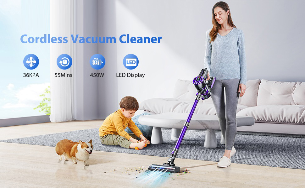 ユウ！CYCLONE STICK CLEANER Cordless Vacuum Cleaner Rechargeable, 36KPa Powerful Cyclone