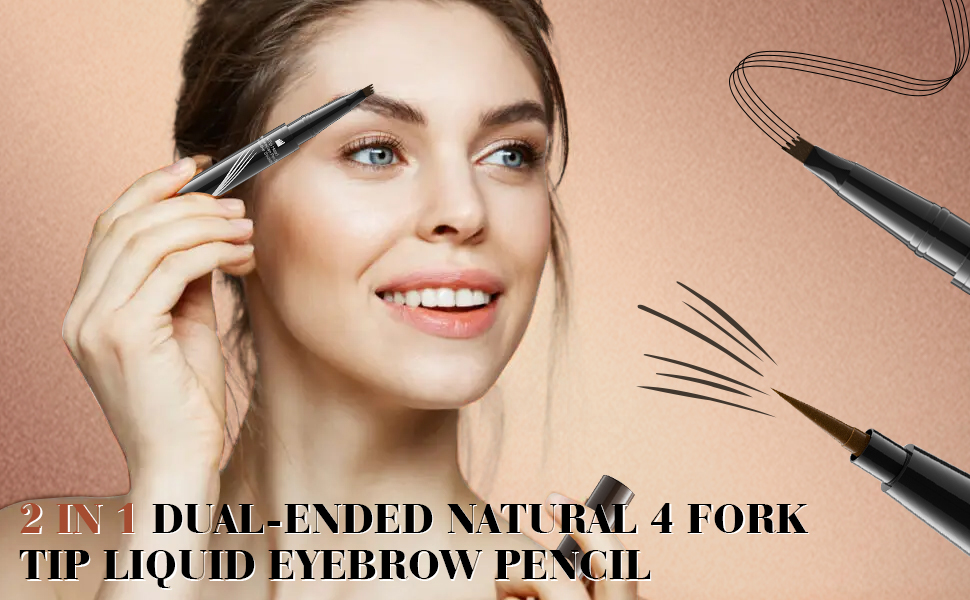 hellokiss liquid eyebrow pen,2 in 1 dual-ended natural 4 fork tip liquid eyebrow pencil
