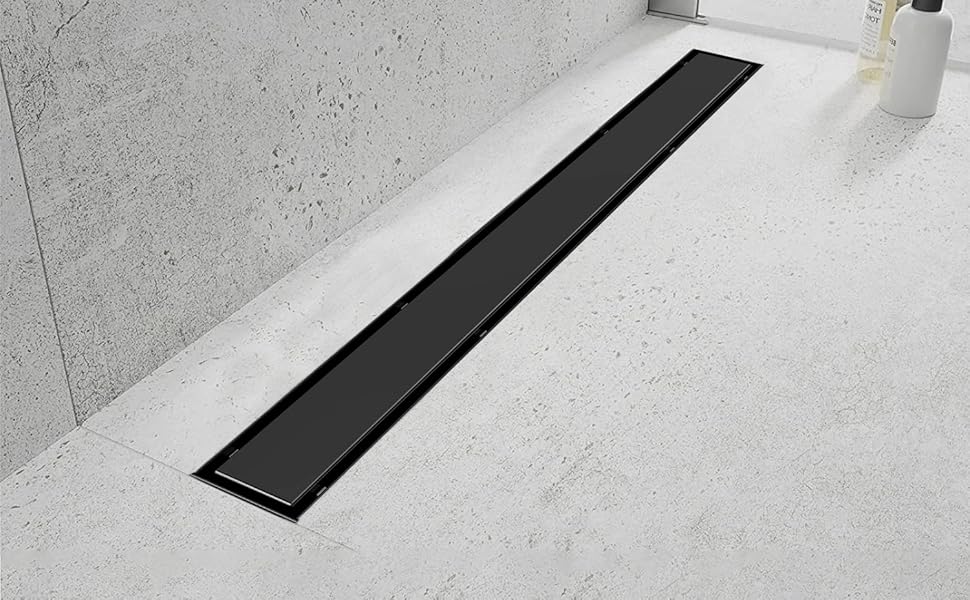 Elefloom Linear Shower Drain, Black Shower Drain 24 inch with Tile