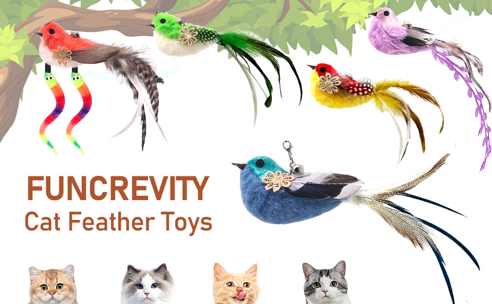 FUNCREVITY Cat Feather Toys Replacement Cat Toy Wand