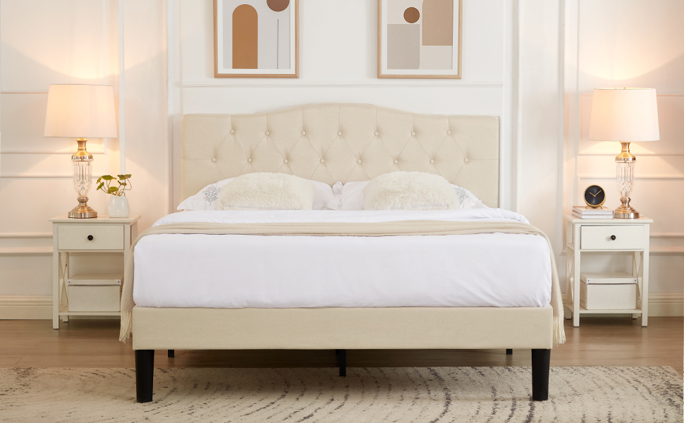 VECELO Full Size Bed Frame Upholstered Platform with Tufted