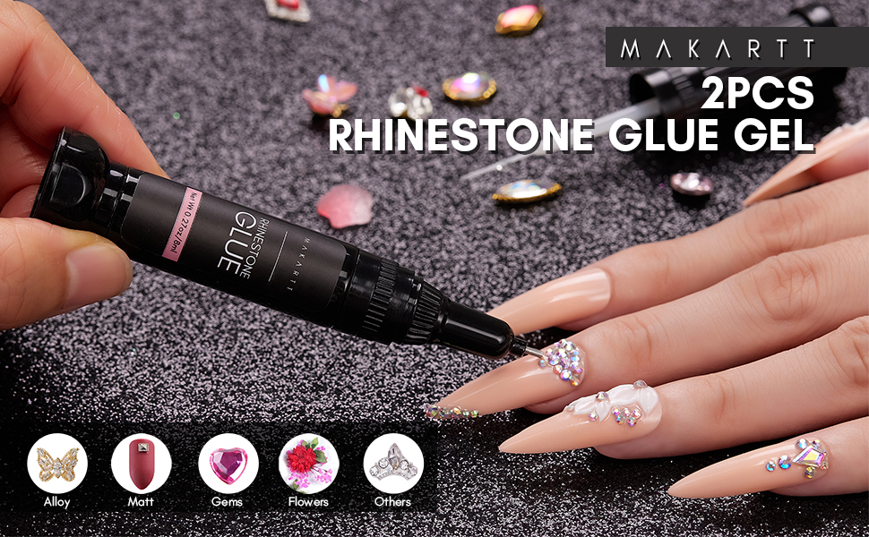Makartt Nail Rhinestone Glue Gel Kit, 2 x 8ml Dual Head Design Adhesive