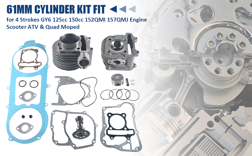 Amazon.com: 61mm Big Bore Cylinder Kit Upgrade GY6 150cc