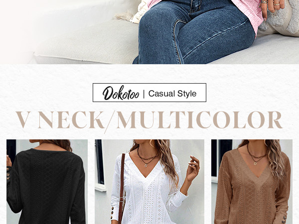 トップス yoko16th bottole neck dorape blouse Dokotoo Womens Long Sleeve Tops Fall Shirts for Women 2025 V