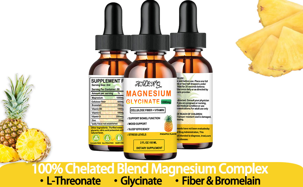 1000mg Magnesium Liquid Drops, Chelated Magnesium Threonate