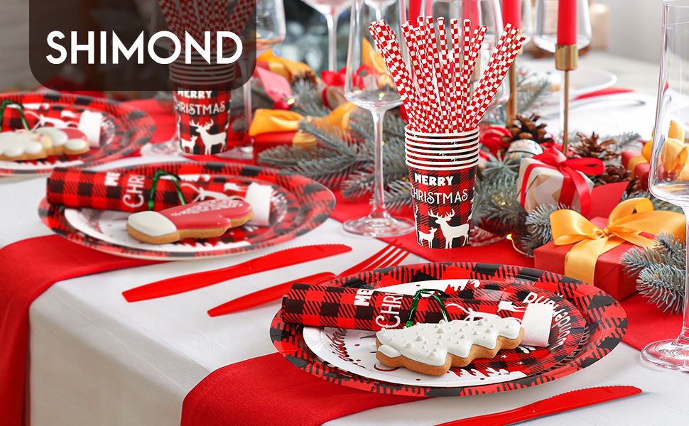 Christmas Paper Plates and Napkins Set, Disposable Christmas Party