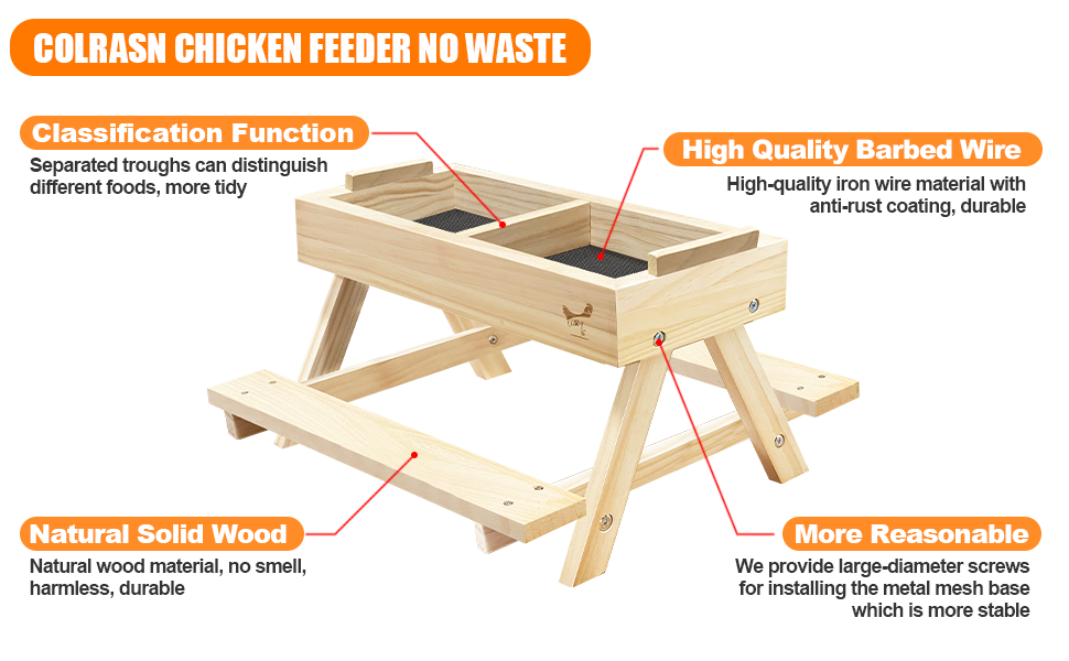 COLRASN Chicken Picnic Table,Chicken Feeder No Waste