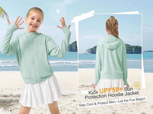 Amazon.com: Rolanko Girls Zip Up Sun Hoodie with Thumb Holes, UV