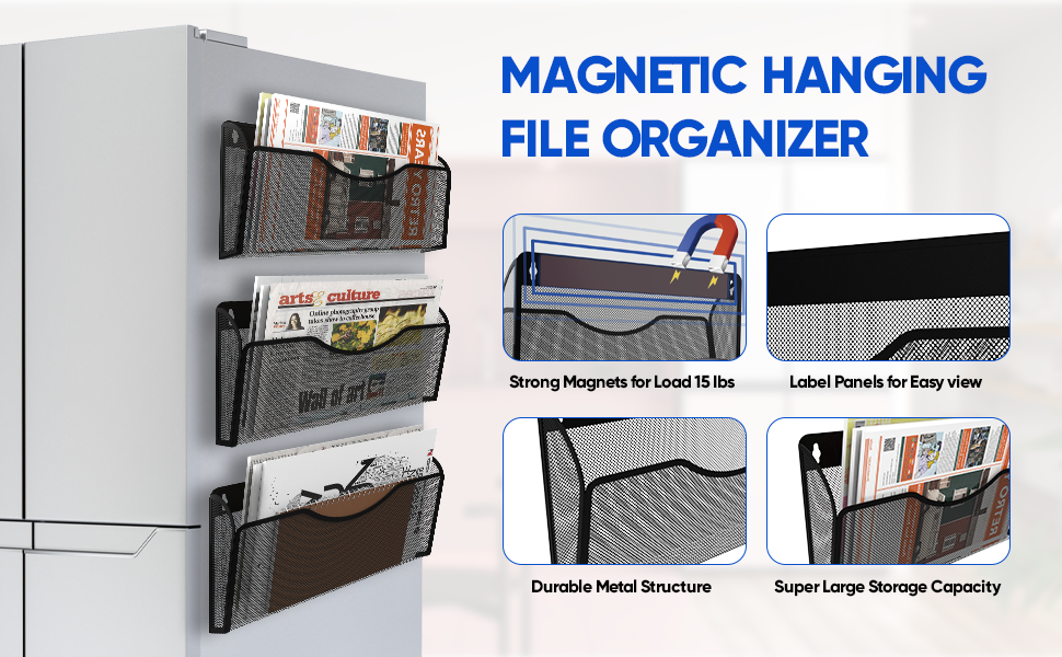 Amazon.com : Magnetic File Organizer 3 Pieces Monolayer Metal Mesh ...