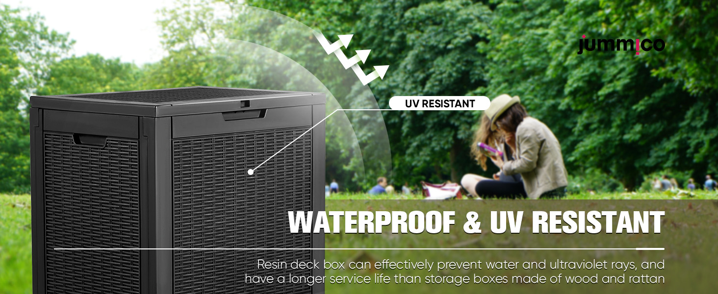 JUMMICO 31 Gallon Resin Deck Box Outdoor Indoor Waterproof Lightweight Storage Box