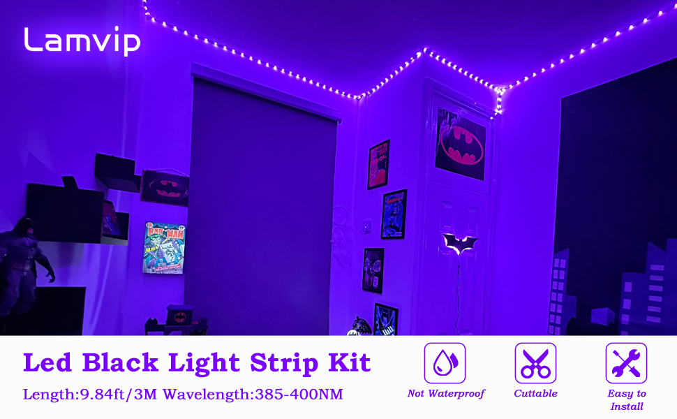lamvip 9.84ft*2Pcs Black Light Strips with Battery Box and USB Plug, 5V