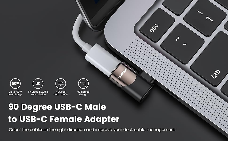 MOGOOD USB C 90 Degree Adapter C Male to C Female USB C Extender Right