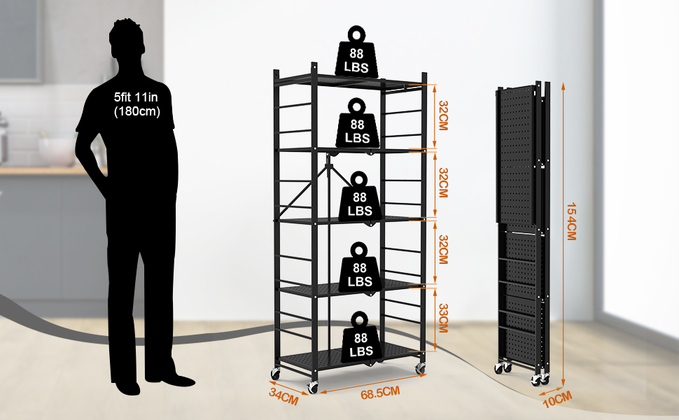 Himix Storage Shelves with 20 Hooks, 5Tier Collapsible