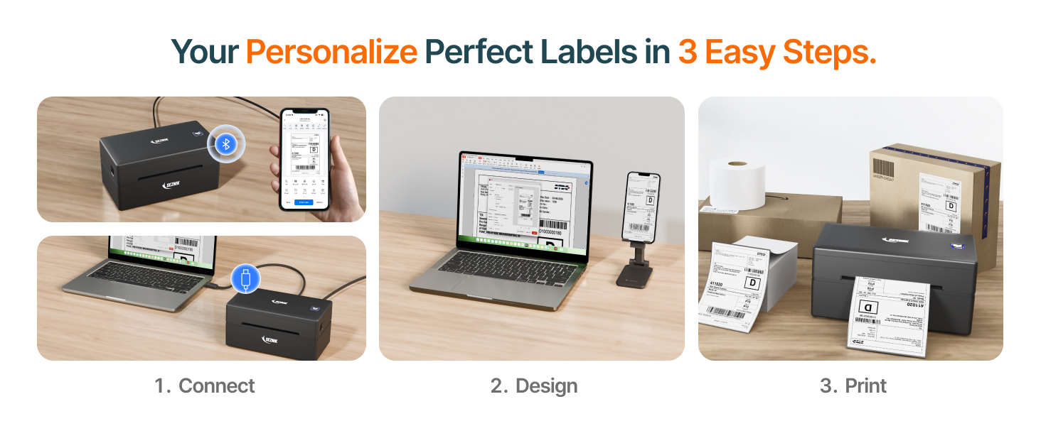 Quick Bluetooth and USB connection for smooth printing from mobile or laptop