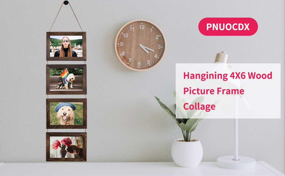 PNUOCDX Hanging Collage Picture Frames,Vertical Picture Frames Hanging,Hanging Rope