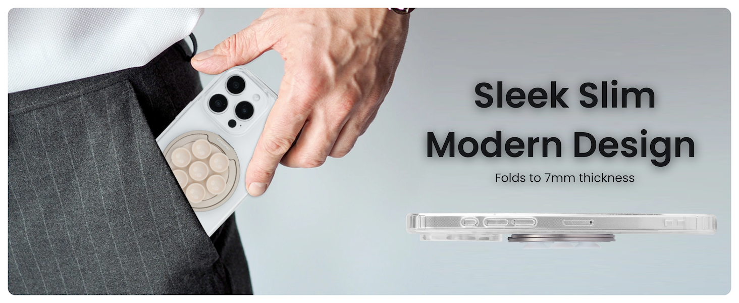 Casespire 3-in-1 Suction Grip Stand is sleek and slim fold to 7mm thickness; easy to keep in pocket