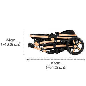 Foldable wagon or cart with black fabric and frame. Dimensions shown: 87cm length (34.2 inches) and 34cm height (13.3 inches) when folded.