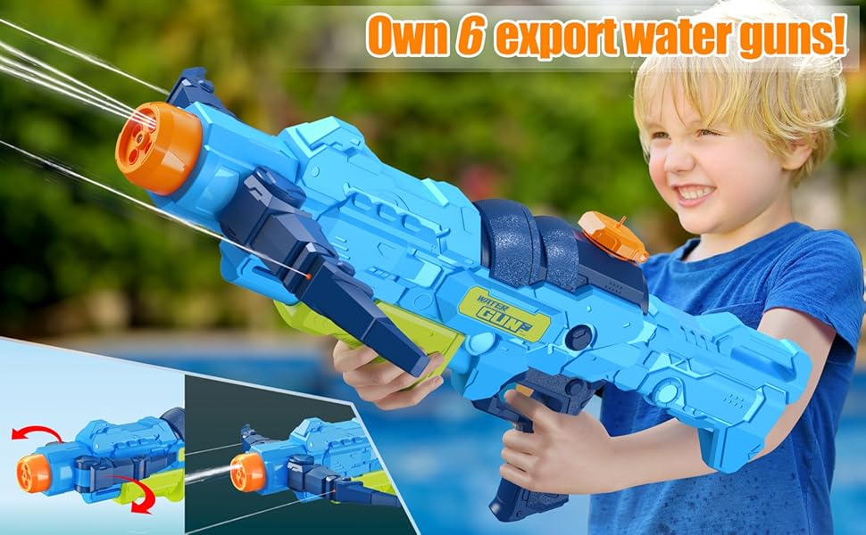 Water Gun for Kids, Super Squirt Guns Water Soaker Blaster 2 Nozzle, 4 Shooting