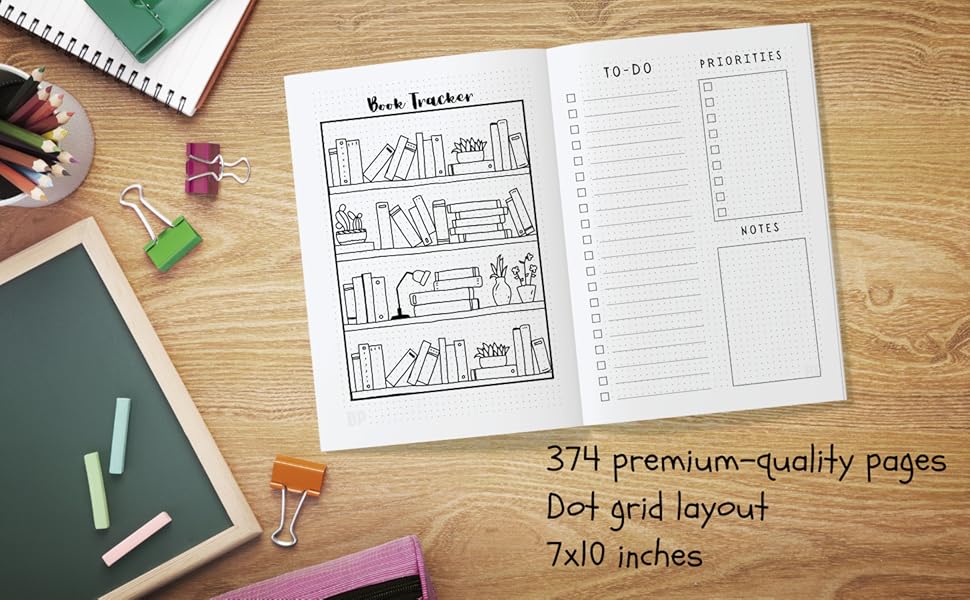 374 premium quality pages. Dot grid layout. 7 by 10 inches format