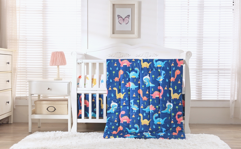 Baevellery Crib Bedding Set for Boys 3Piece Dinosaur Crib