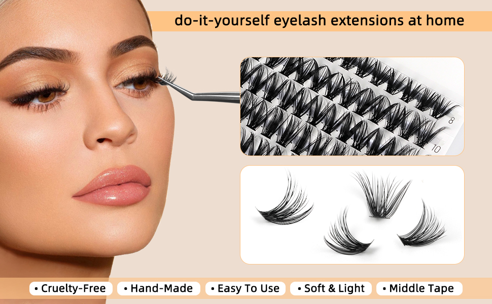 QUEWEL Cluster Lashes 240Pcs Individual Lashes 40D 0.07D Curl Mix814mm