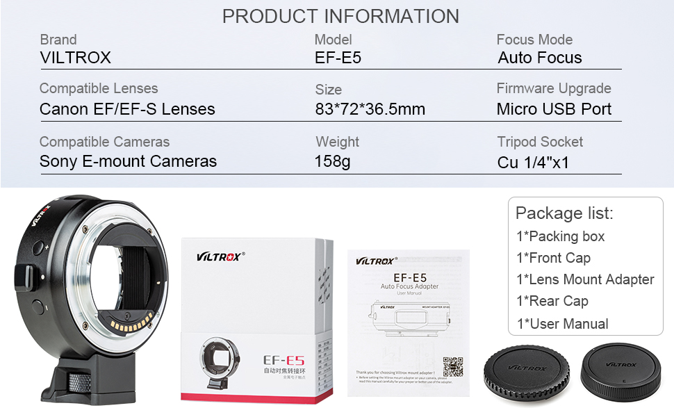 VILTROX EF-E5 マウントアダプター Amazon.com : VILTROX EF-E5 Lens Mount Adapter EF/EF-S to E