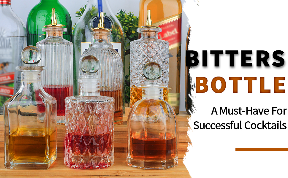 Bitters Bottle Set of 6 Dasher Bottles Bitter Bottles Vintage Glass for