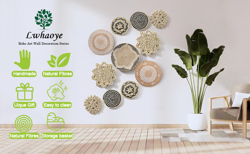 Lwhaoye Boho Wall Baskets Decor Set of 11,Woven Rattan