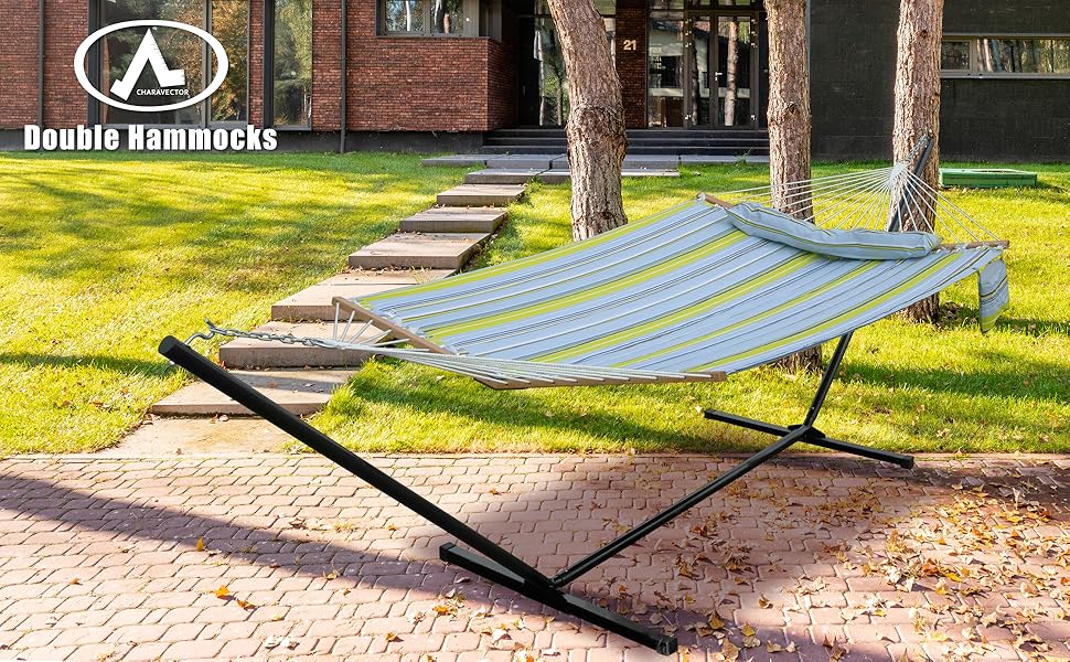 Hammock with Stand Included 2 Person Heavy Duty 450 Pounds Capacity, Outdoor Double