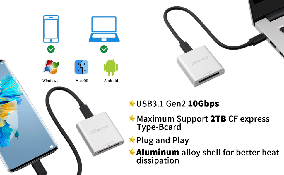 Cfexpress Type B Card Reader, USB 3.1 Gen2 10Gbps Cf