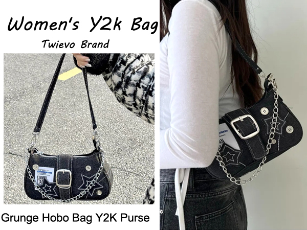 バッグ Y2K grunge City shoulder bag Black mini Sunwel Fashion Y2k Black Purse Goth Multi-Pockets Shoulder