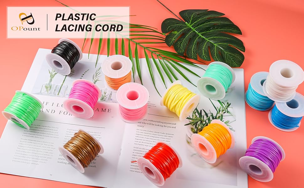 PP OPOUNT 14 Rolls Plastic Lacing Cord, Lanyard String Kit with Snap Clip Hooks and
