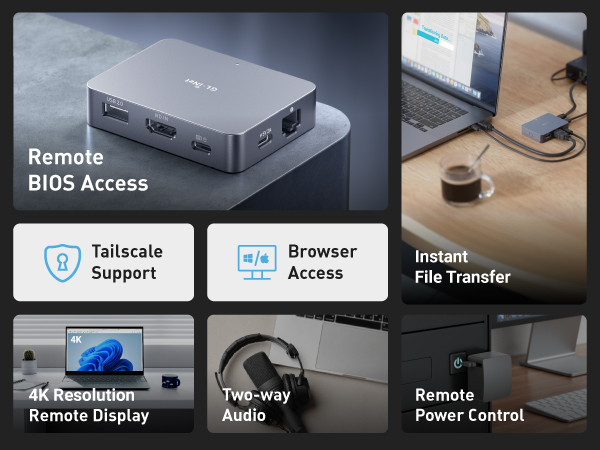 Remote BIOS Access、Tailscale Support、Browser Access、4K Resolution Remote Display