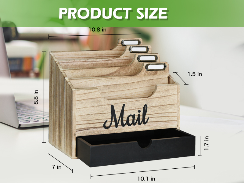 Desktop Mail Organizer with 4 Large Compartments and