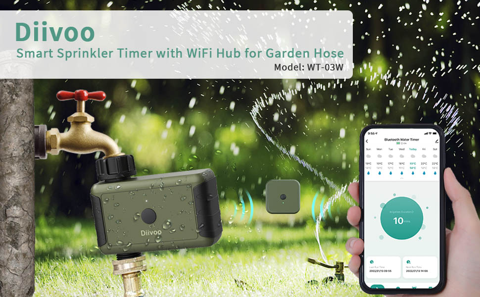 WiFi Water Timer, Diivoo Smart Irrigation Sprinkler Timer with 2
