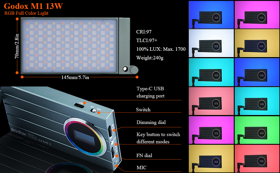 GODOX RGB Mini Creative M1 On-Camera Video LED Light Grey : Amazon.in ...