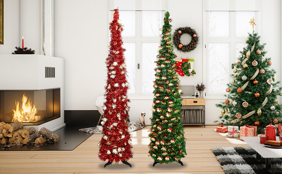 Christmas Tree, 5ft Collapsible Pop Up Gold Colored Tinsel