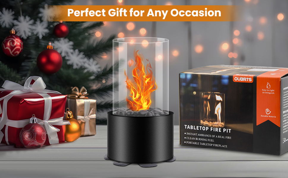 OUBRTS Tabletop Fire Pit,Indoor Fire Pit Tabletop with Black Stones