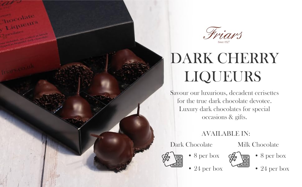 Friars Dark Chocolate Cherry Liqueurs 24 Per Box Cerisettes