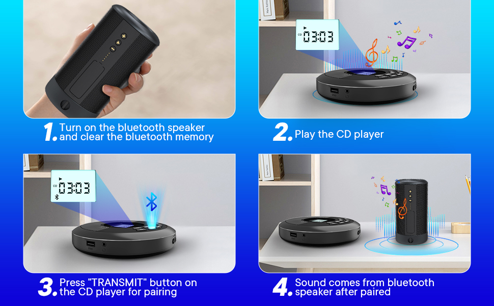 portable cd player with bluetooth transmitting