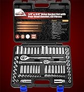 EPAuto 69 Pieces - 1/4 & 3/8 Drive Socket Set with Pear Head Ratchet. Chrome (92-824)