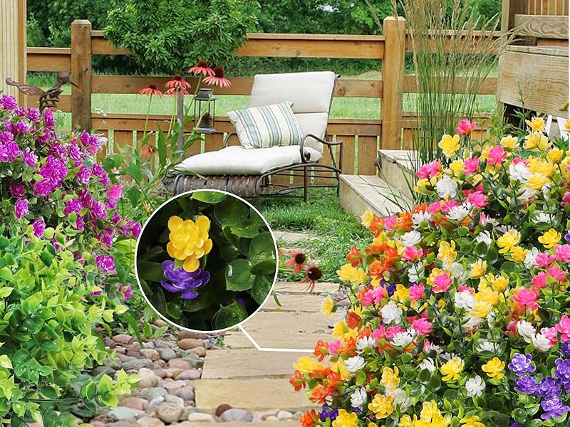 Cekene 10pcs Artificial Boxwood Flowers Outdoor UV Resistant Plastic