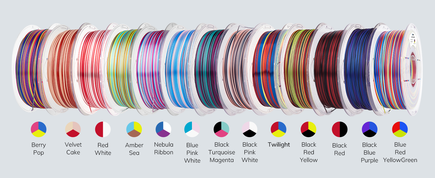 Silk PLA 3D Printer Filament, Shiny Multicolor Rainbow PLA Filament