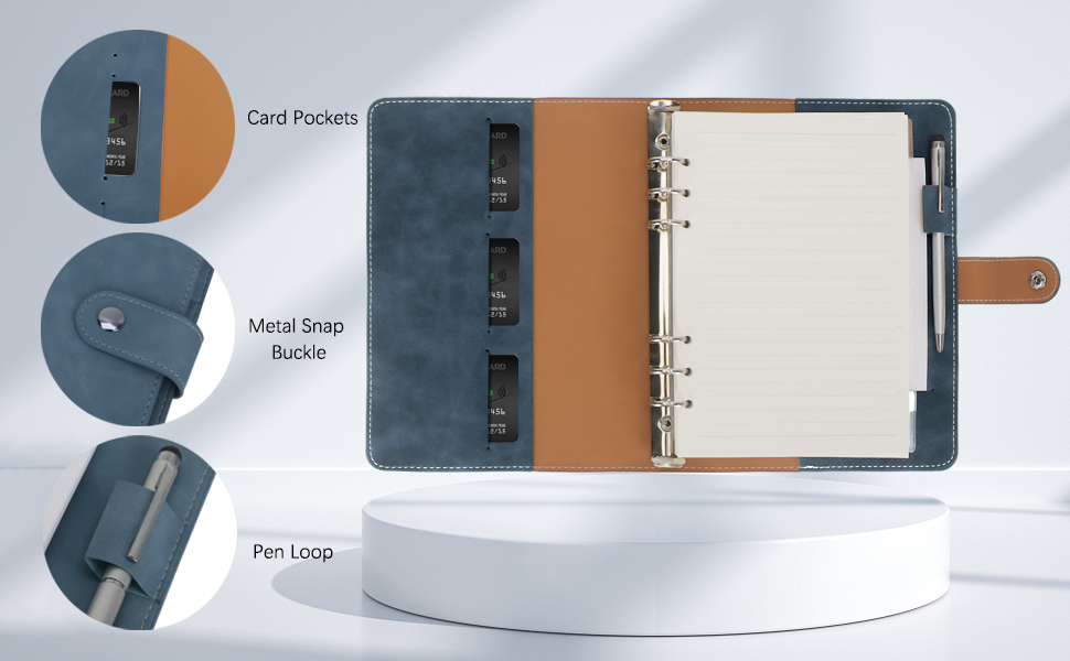 FYY Leather A5 Ring Binder Notebook, 6 Ring A5 Binder with A5 Refill