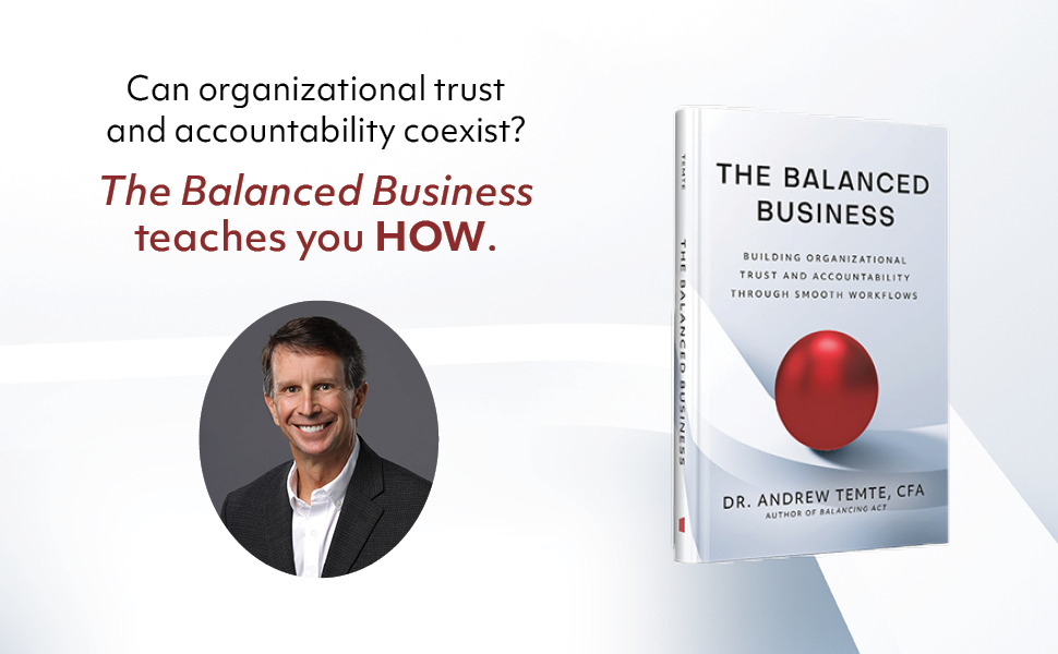 Image of The Balanced Business book next to a quote against a white background.